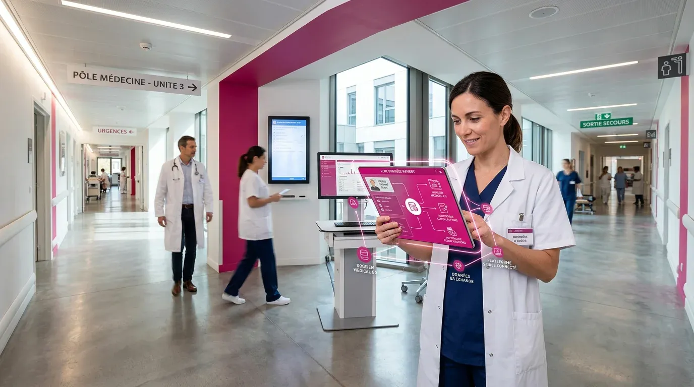 Professionnel de santé consultant des données connectées dans un hôpital.webp
